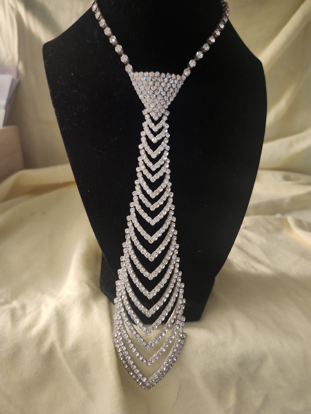 Crystal Statement Bib Necklace - Silver Tone